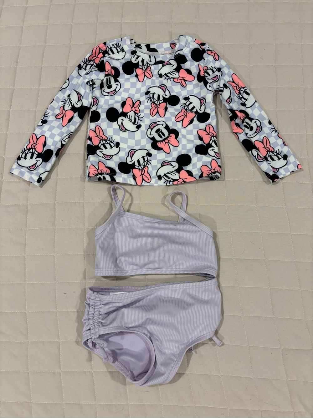Disney Minnie Mouse Lavender Purple Girls' Rash Guard Swim Bikini Set 18M Baby